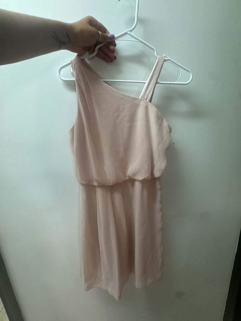 Adrianna Papell Blush Pink One-Shoulder Chiffon Blouson Cocktail Dress